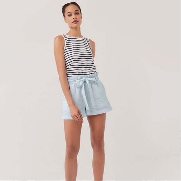 NWT Pact Denim Chambray Paper bag Shorts organic cotton light blue Large L - Picture 6 of 12